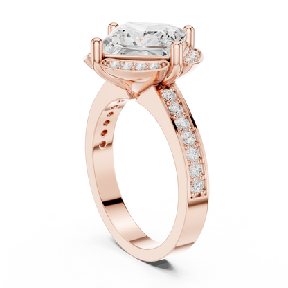 2.41ctw Princess Diamond Kite Chevron Halo Ring Pavé Band - Solid Gold