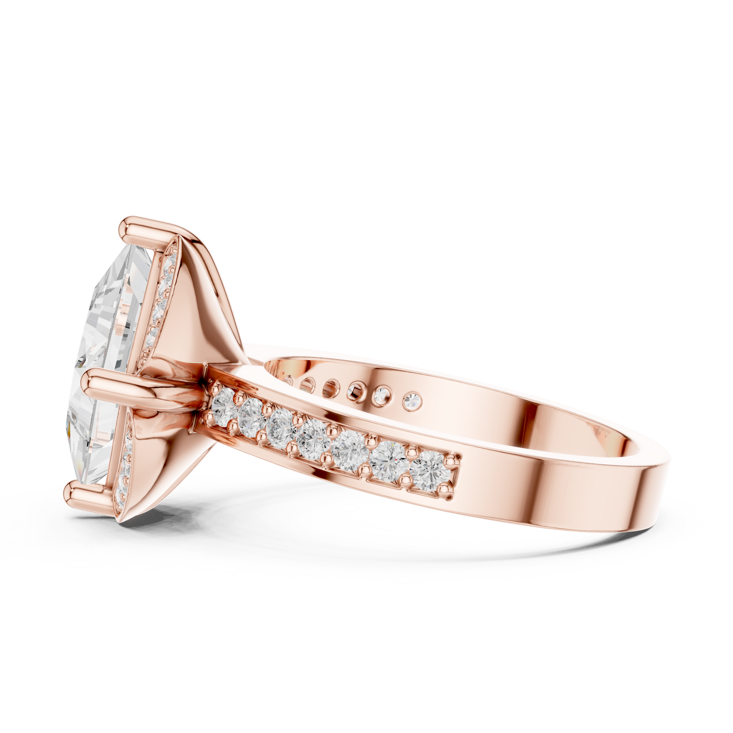 2.41ctw Princess Diamond Kite Chevron Halo Ring Pavé Band - Solid Gold