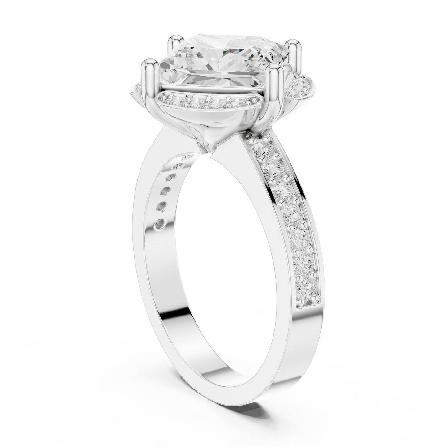 2.41ctw Princess Diamond Kite Chevron Halo Ring Pavé Band - Solid Gold