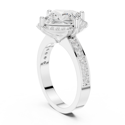 2.41ctw Princess Diamond Kite Chevron Halo Ring Pavé Band - Solid Gold