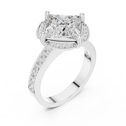 2.41ctw Princess Diamond Kite Chevron Halo Ring Pavé Band - Solid Gold