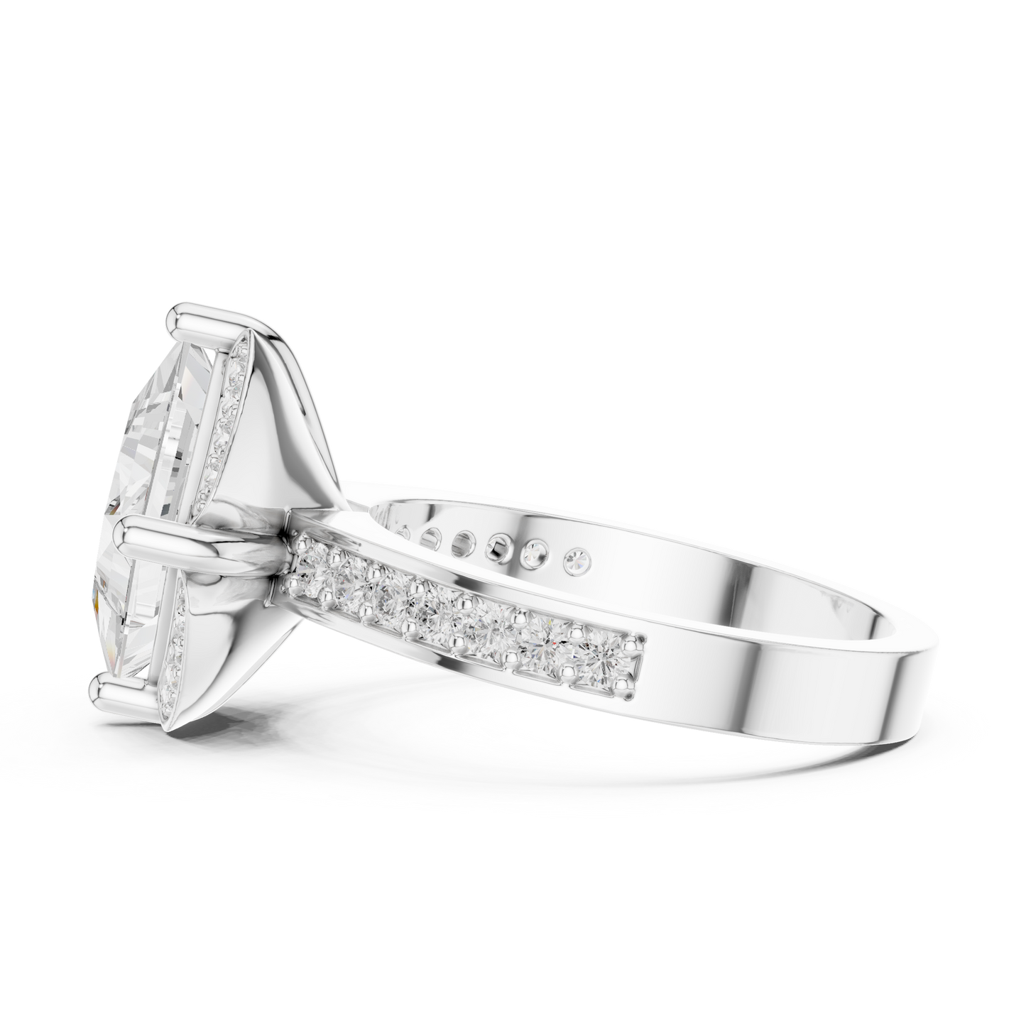2.41ctw Princess Diamond Kite Chevron Halo Ring Pavé Band - Solid Gold
