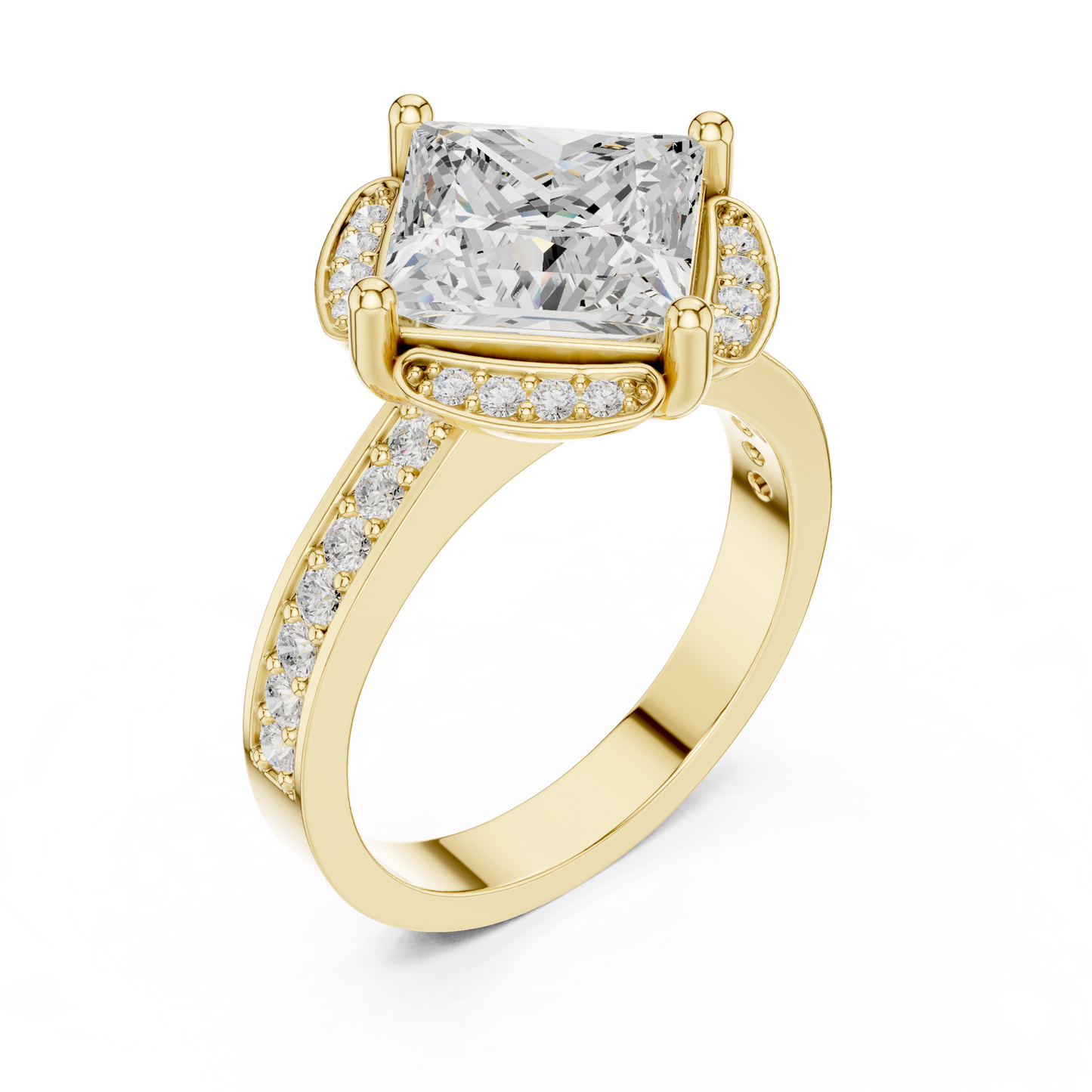 2.41ctw Princess Diamond Kite Chevron Halo Ring Pavé Band - Solid Gold