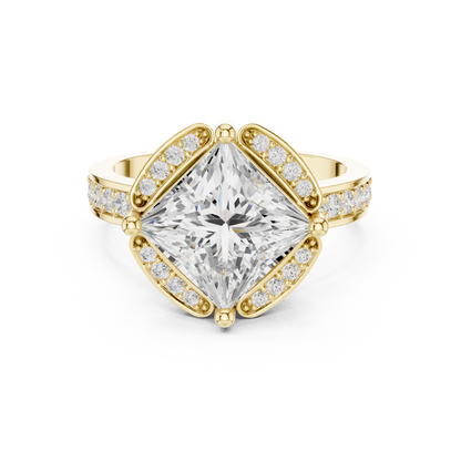 2.41ctw Princess Diamond Kite Chevron Halo Ring Pavé Band - Solid Gold