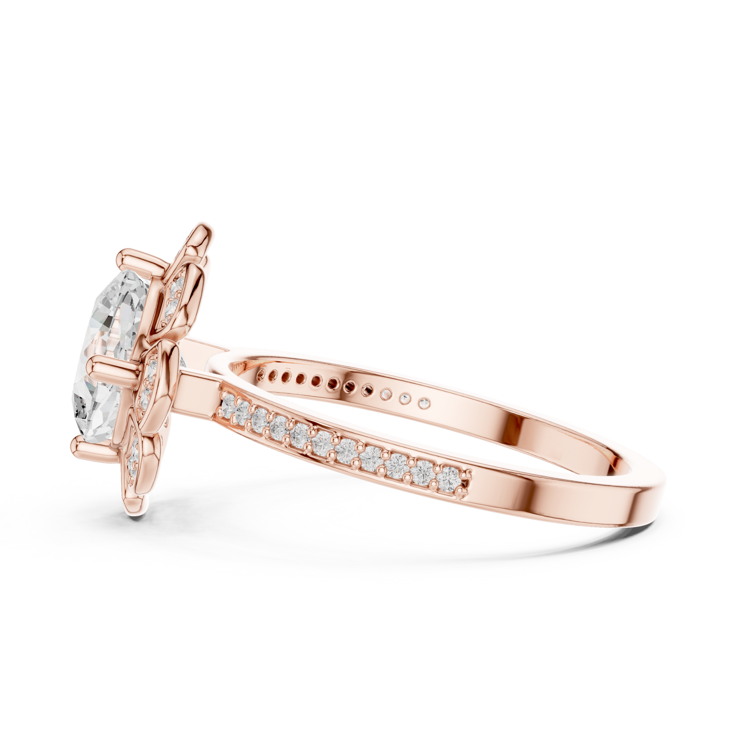1.68ctw Cushion Diamond Floral Petal Halo Ring Pavé Band - Solid Gold