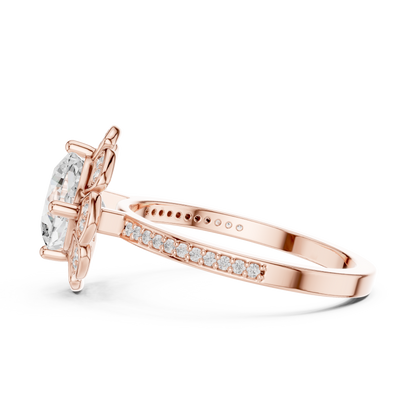 1.68ctw Cushion Diamond Floral Petal Halo Ring Pavé Band - Solid Gold