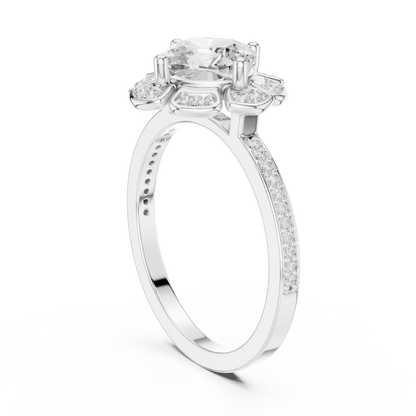 1.68ctw Cushion Diamond Floral Petal Halo Ring Pavé Band - Solid Gold