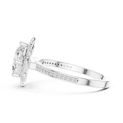 1.68ctw Cushion Diamond Floral Petal Halo Ring Pavé Band - Solid Gold