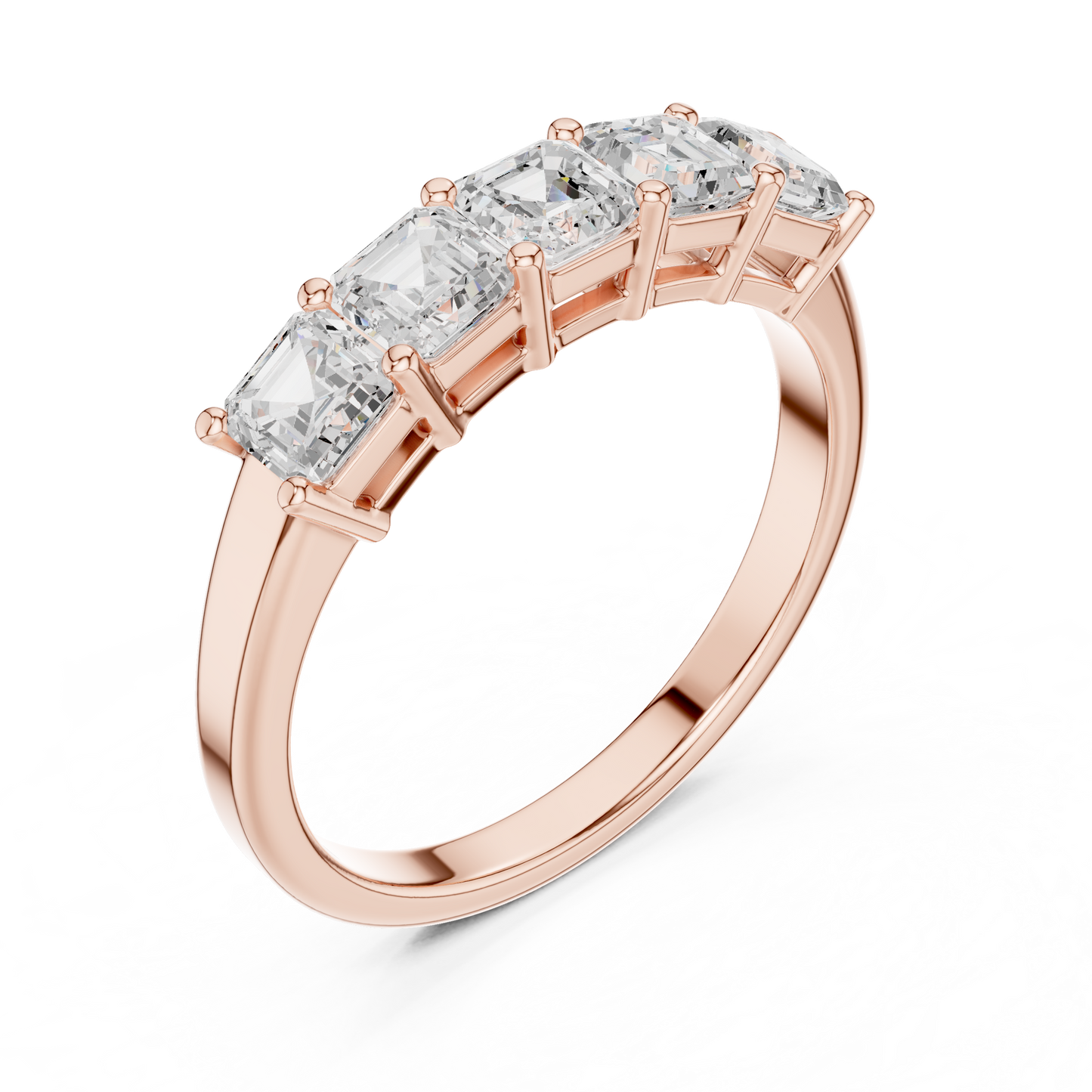 1.11ctw Asscher Cut Diamond 5 Stone Anniversary Band - Solid Gold