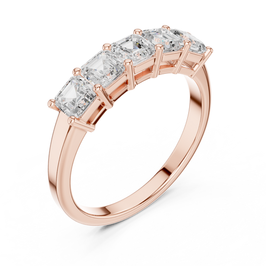 1.11 Carat Asscher Cut Diamond 5 Stone Anniversary Band - Solid Gold
