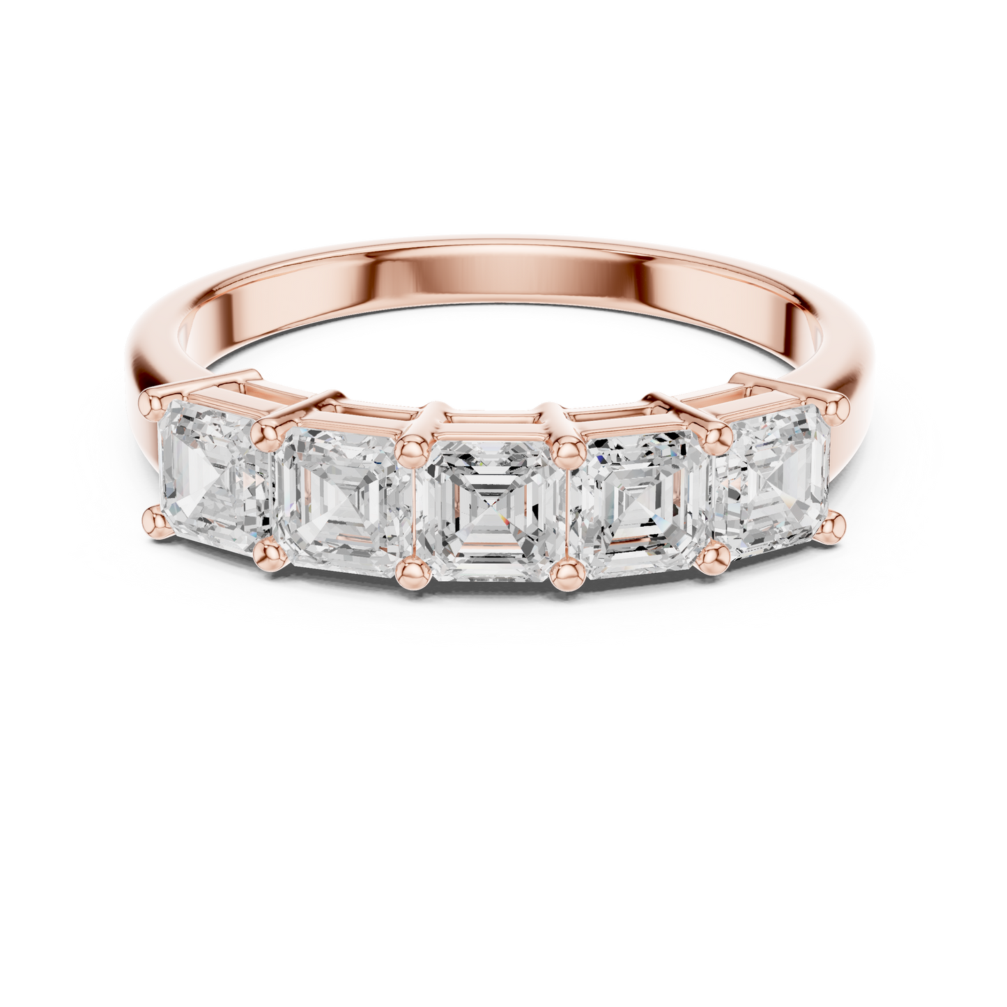 1.11ctw Asscher Cut Diamond 5 Stone Anniversary Band - Solid Gold