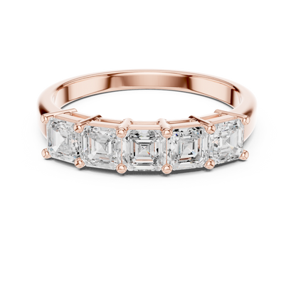 1.11ctw Asscher Cut Diamond 5 Stone Anniversary Band - Solid Gold