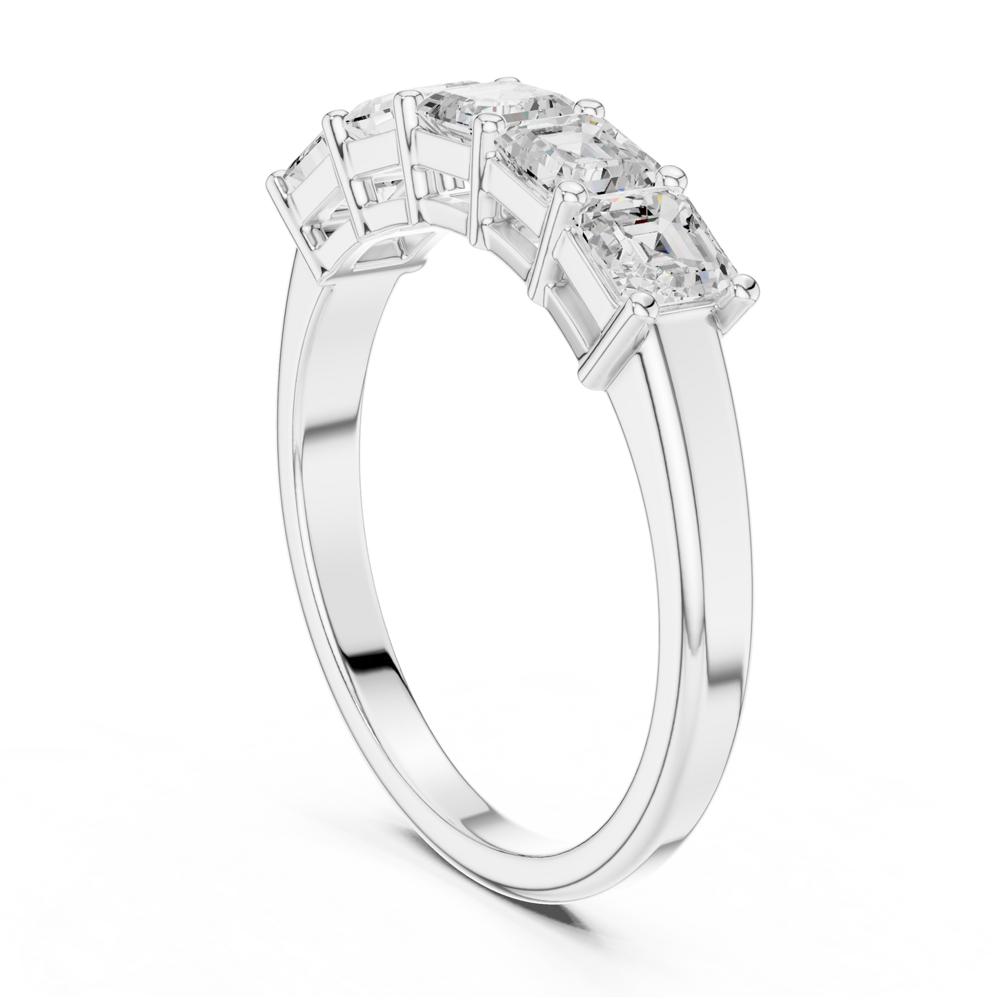 1.11ctw Asscher Cut Diamond 5 Stone Anniversary Band - Solid Gold