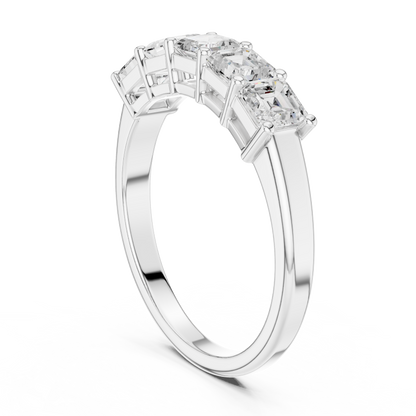1.11ctw Asscher Cut Diamond 5 Stone Anniversary Band - Solid Gold
