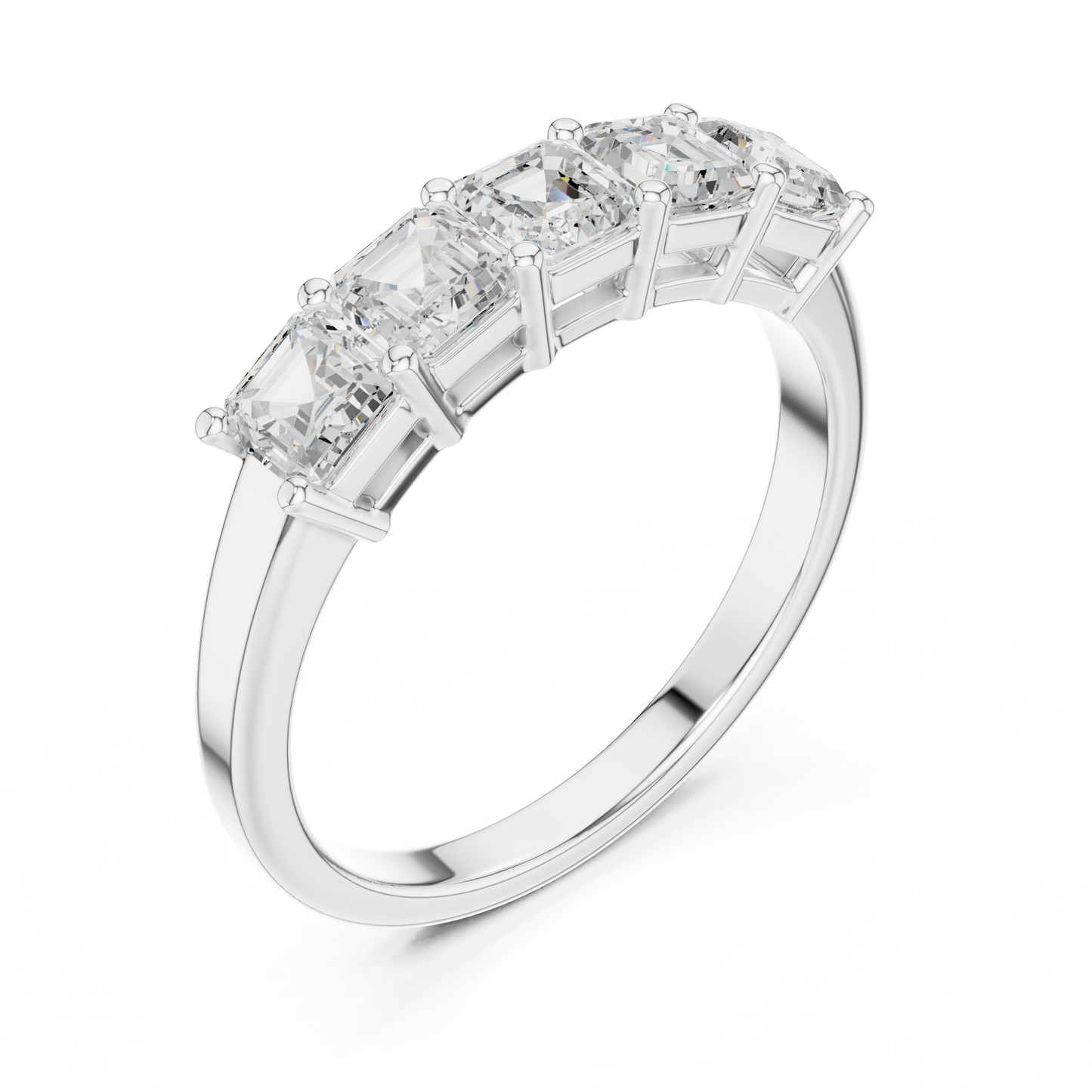 1.11ctw Asscher Cut Diamond 5 Stone Anniversary Band - Solid Gold