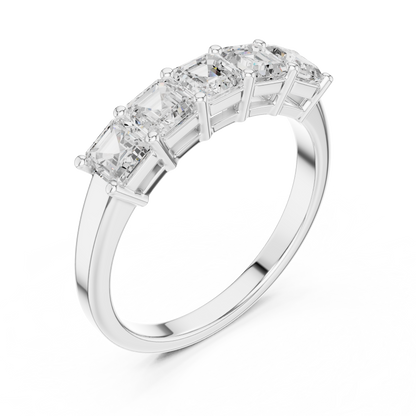 1.11ctw Asscher Cut Diamond 5 Stone Anniversary Band - Solid Gold