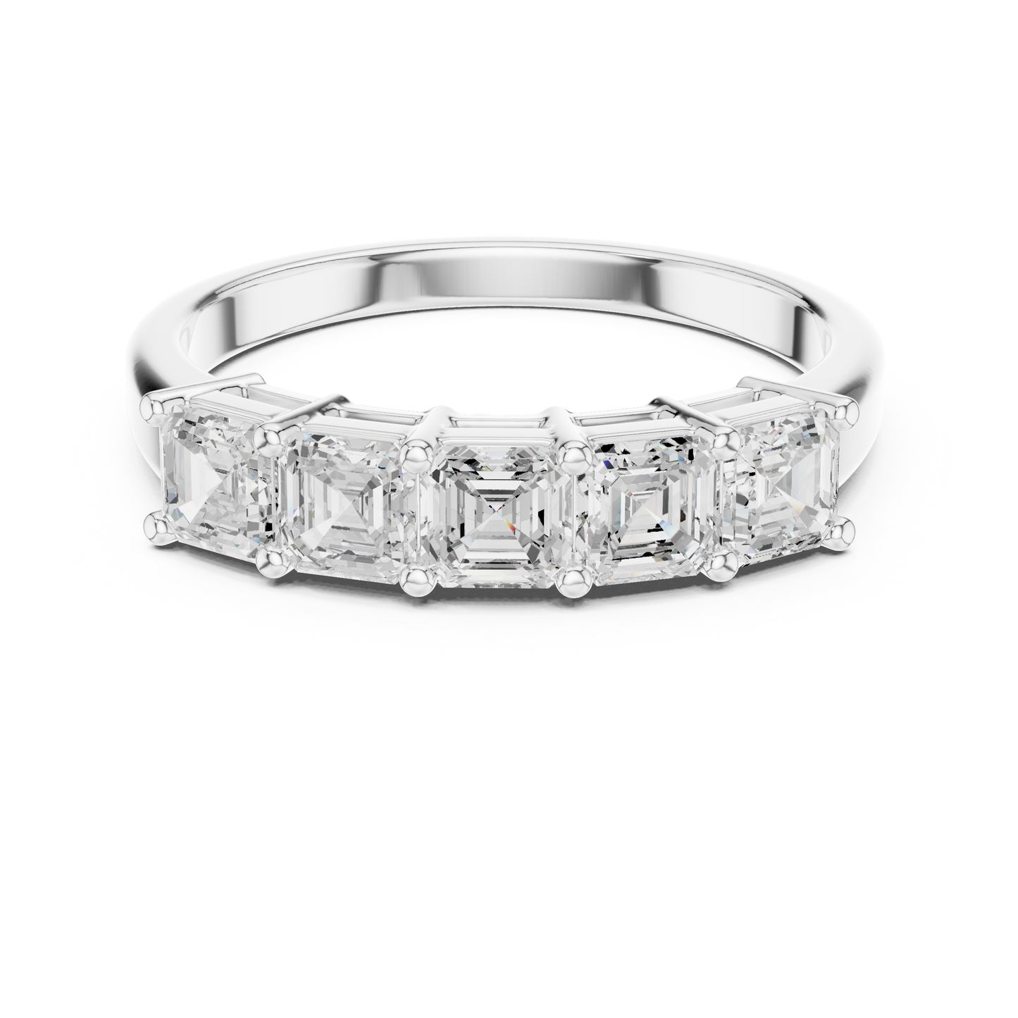 1.11ctw Asscher Cut Diamond 5 Stone Anniversary Band - Solid Gold