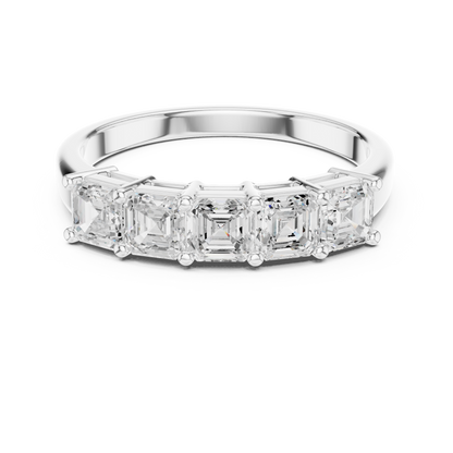 1.11ctw Asscher Cut Diamond 5 Stone Anniversary Band - Solid Gold