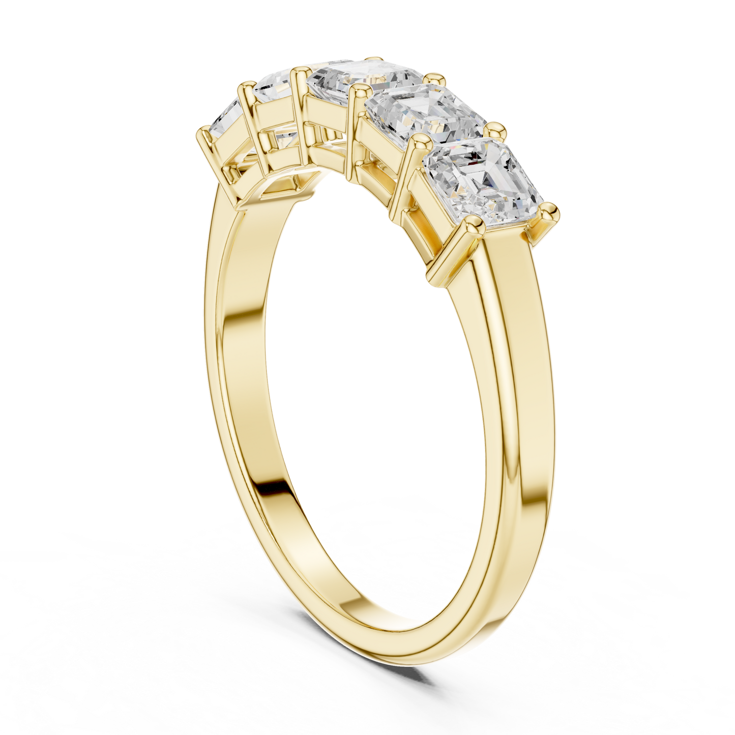 1.11ctw Asscher Cut Diamond 5 Stone Anniversary Band - Solid Gold