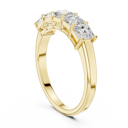 1.11ctw Asscher Cut Diamond 5 Stone Anniversary Band - Solid Gold