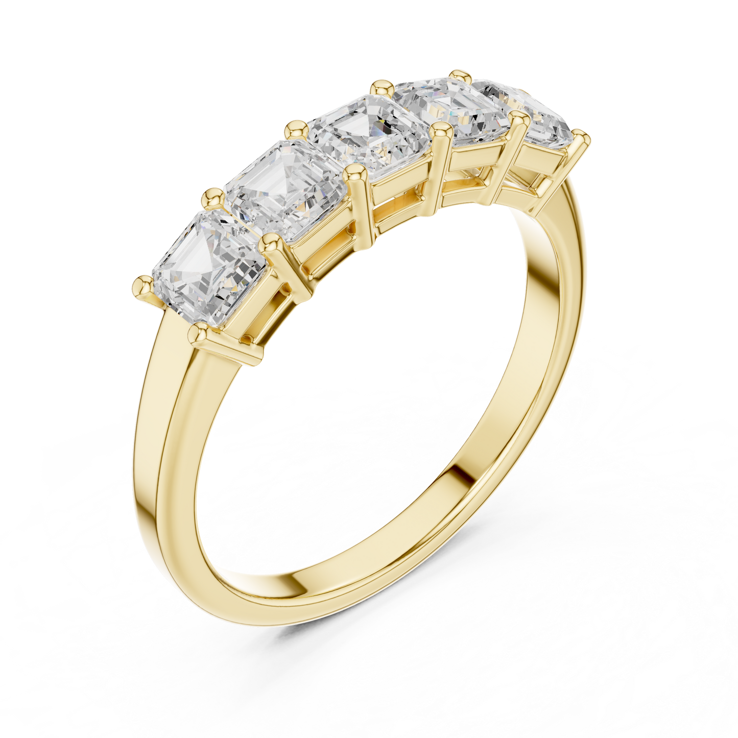 1.11ctw Asscher Cut Diamond 5 Stone Anniversary Band - Solid Gold
