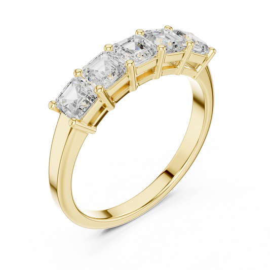 1.11 Carat Asscher Cut Diamond 5 Stone Anniversary Band - Solid Gold