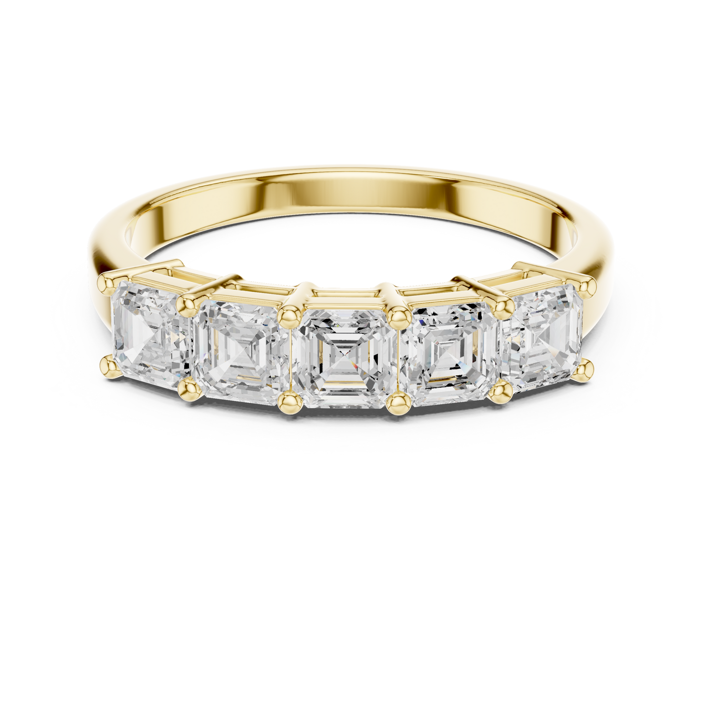 1.11ctw Asscher Cut Diamond 5 Stone Anniversary Band - Solid Gold