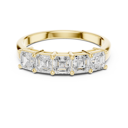 1.11ctw Asscher Cut Diamond 5 Stone Anniversary Band - Solid Gold