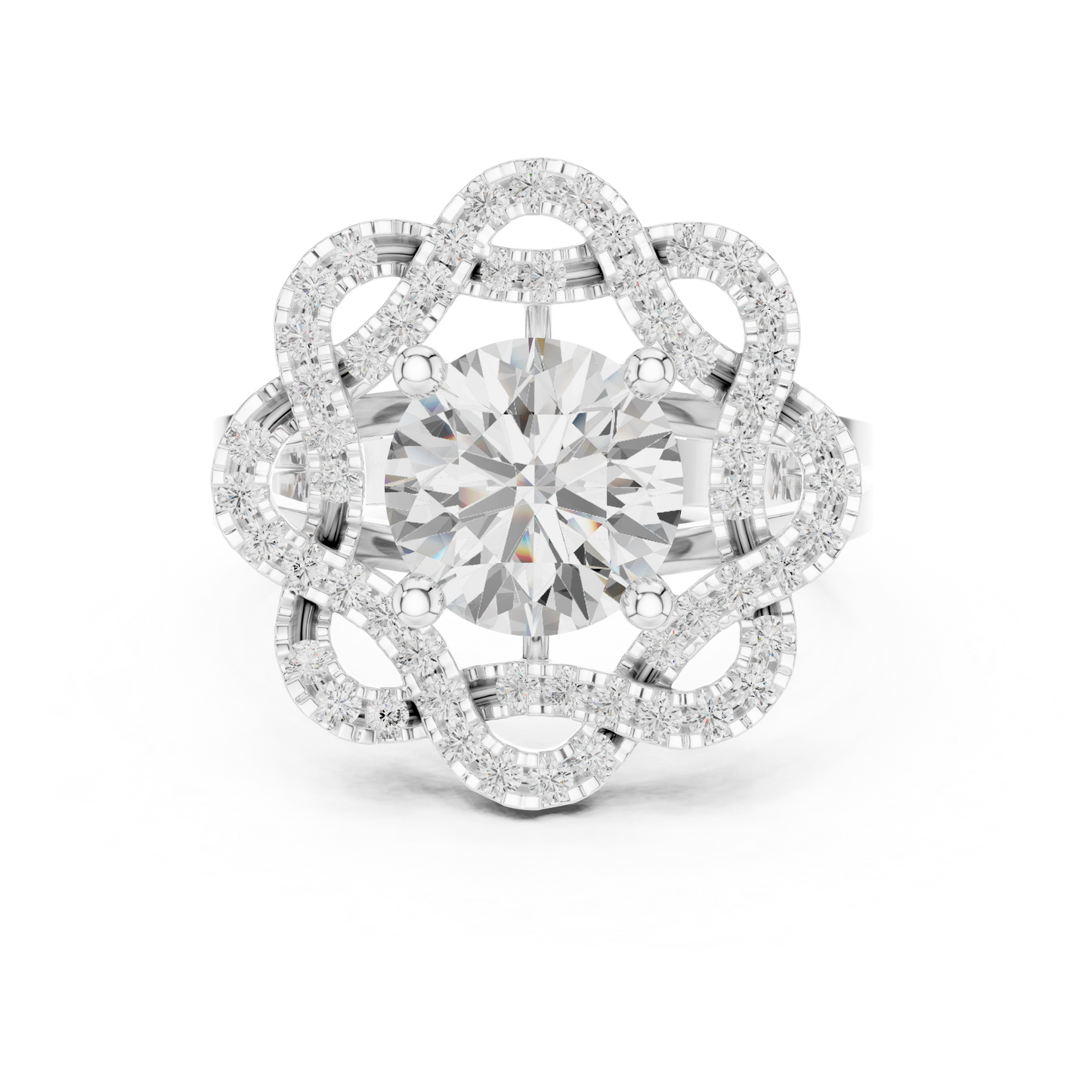 2.44ctw Round Diamond Openwork Filigree Mandala Ring - Solid Gold