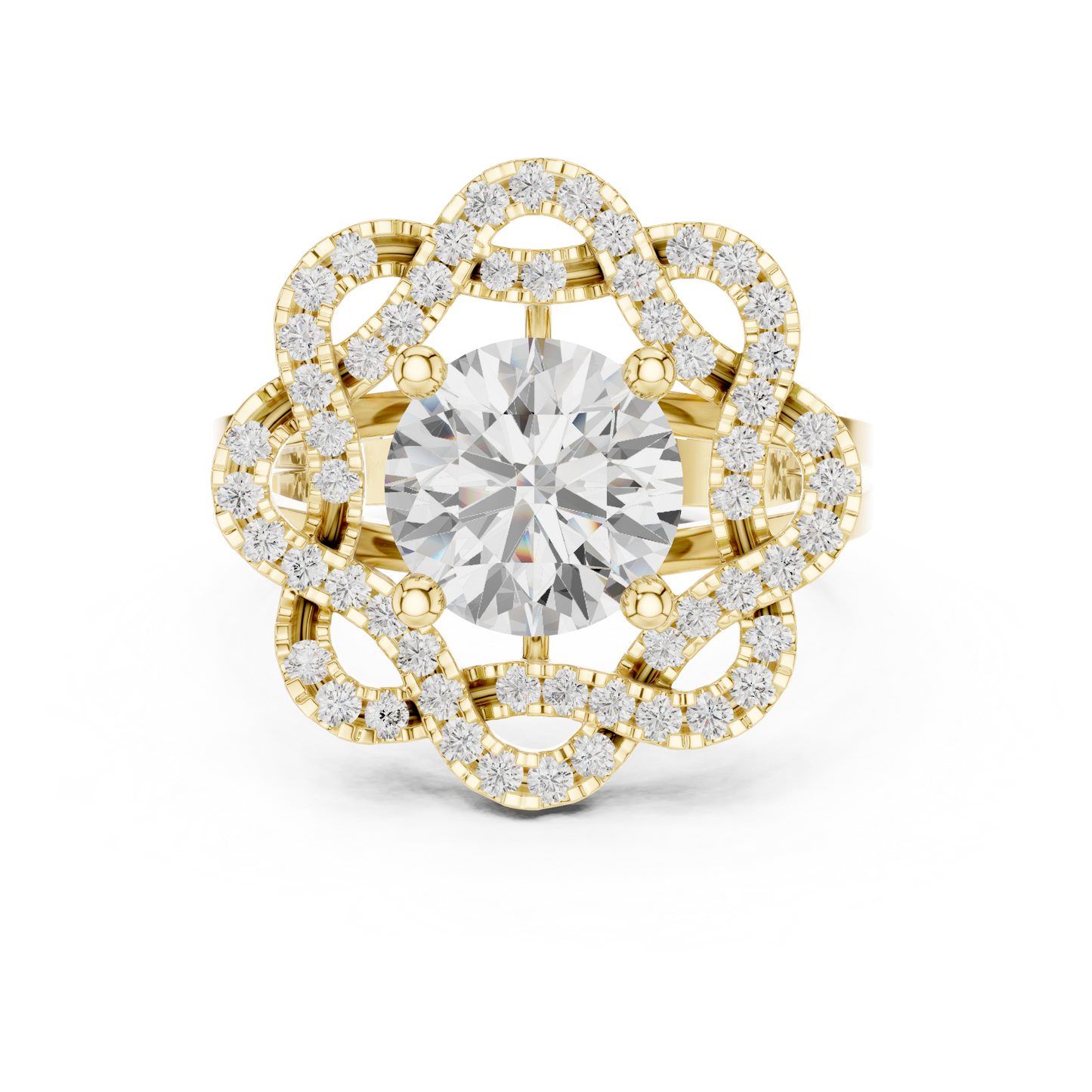 2.44ctw Round Diamond Openwork Filigree Mandala Ring - Solid Gold