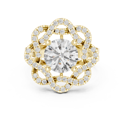 2.44 Carat Round Diamond Openwork Filigree Mandala Ring - Solid Gold