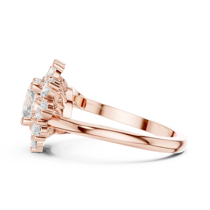 2.43ctw Round Diamond Starburst Floral Halo Ring Plain Band - Solid Gold