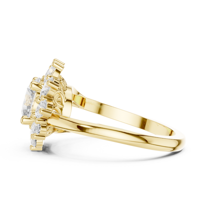 2.43ctw Round Diamond Starburst Floral Halo Ring Plain Band - Solid Gold