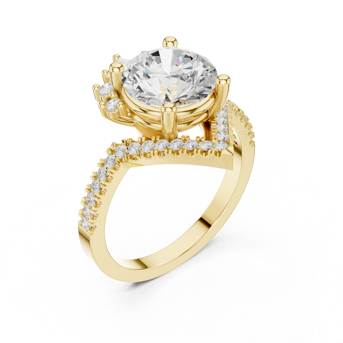 2.78ctw Vintage Crown Round Cut Engagement Ring in Yellow Gold