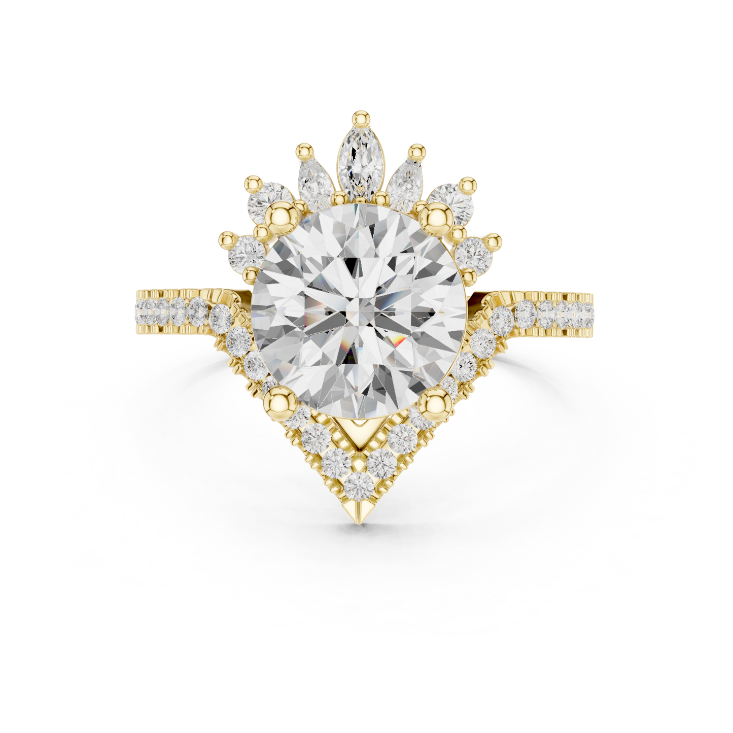 2.78ctw Vintage Crown Round Cut Engagement Ring in Yellow Gold