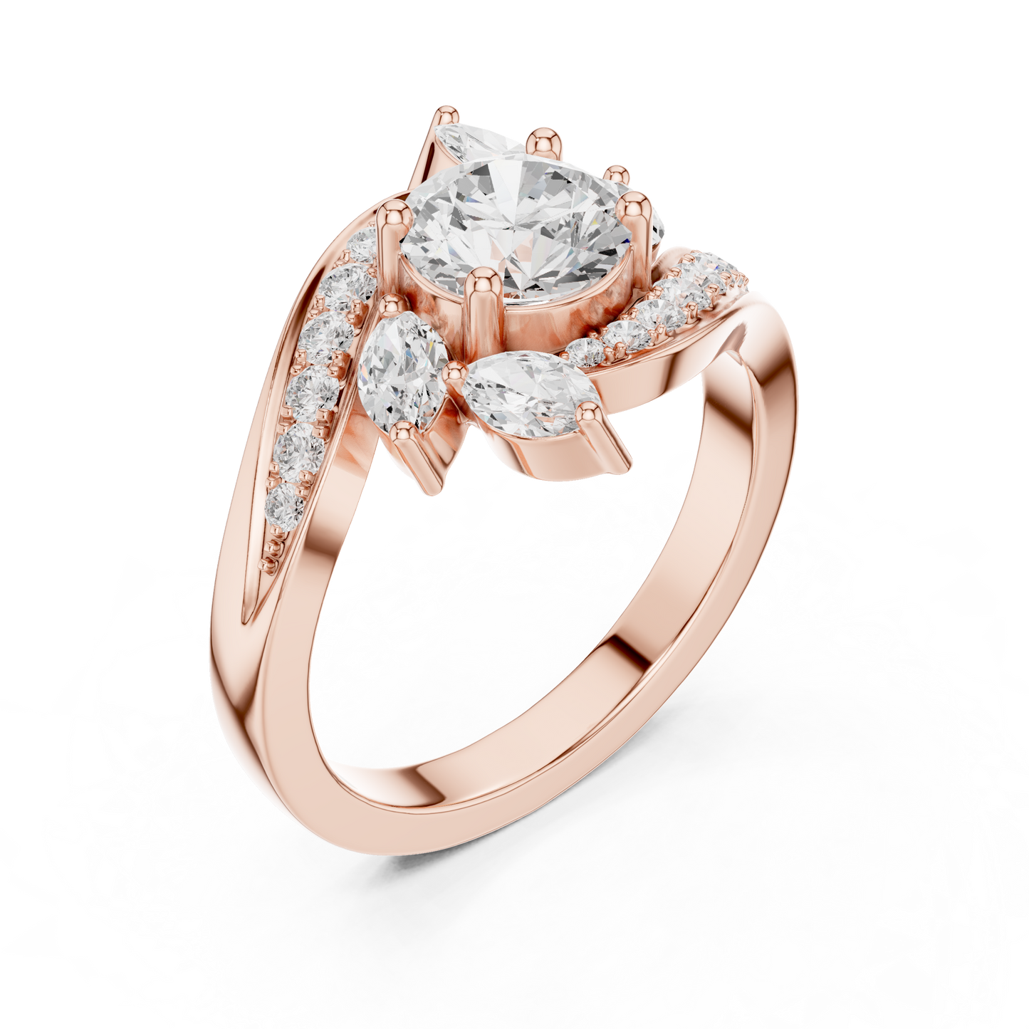1.59ctw Asymmetric Round & Marquise Diamond Bypass Ring | Yellow Gold