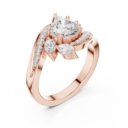 1.59ctw Asymmetric Round & Marquise Diamond Bypass Ring | Yellow Gold