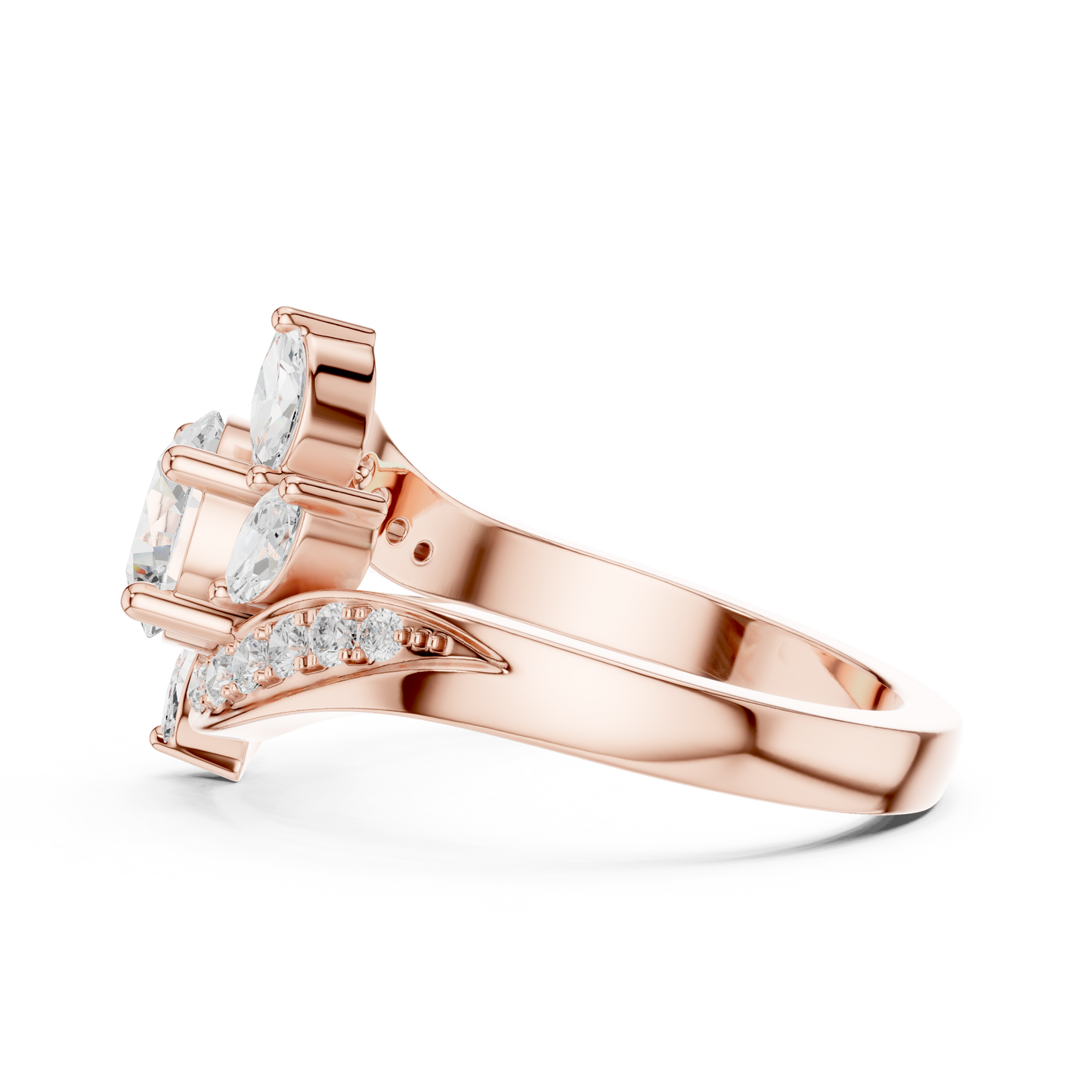 1.59ctw Asymmetric Round & Marquise Diamond Bypass Ring | Yellow Gold