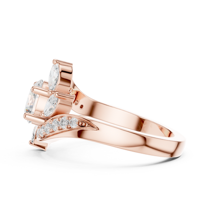 1.59ctw Asymmetric Round & Marquise Diamond Bypass Ring | Yellow Gold