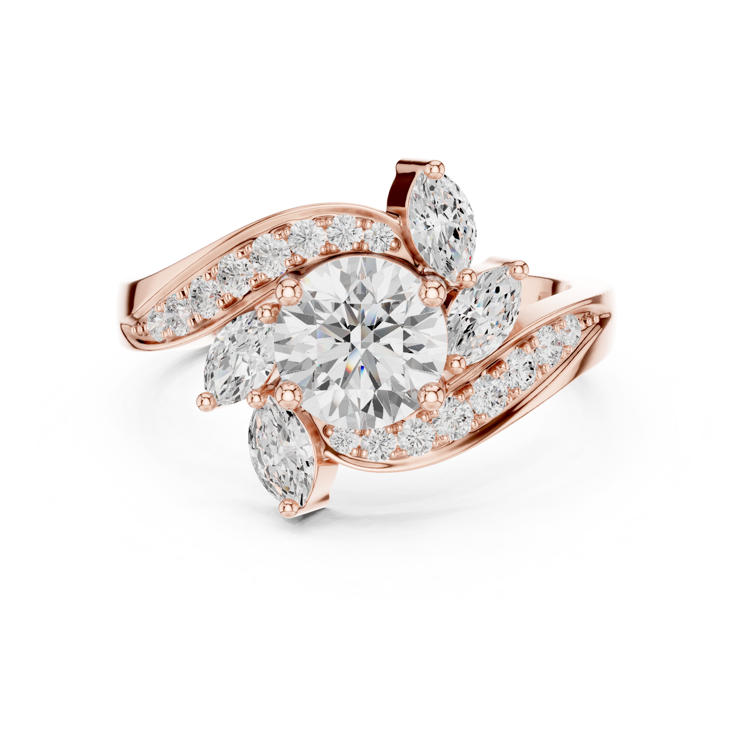 1.59ctw Asymmetric Round & Marquise Diamond Bypass Ring | Yellow Gold