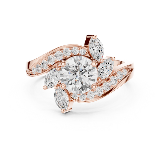 1.59ctw Asymmetric Round & Marquise Diamond Bypass Ring | Yellow Gold