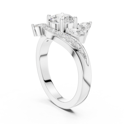 1.59ctw Asymmetric Round & Marquise Diamond Bypass Ring | Yellow Gold