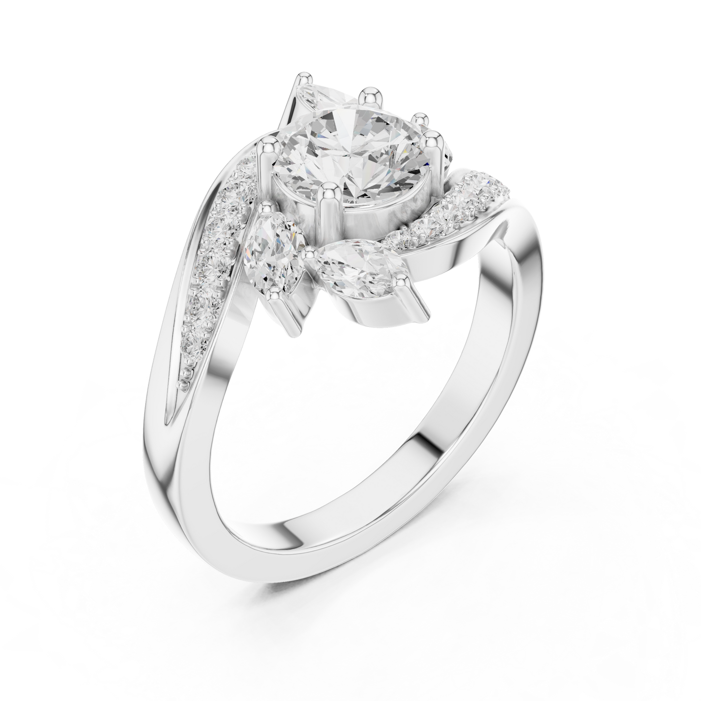 1.59ctw Asymmetric Round & Marquise Diamond Bypass Ring | Yellow Gold