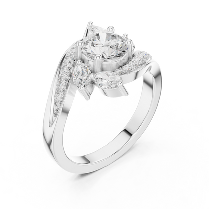 1.59ctw Asymmetric Round & Marquise Diamond Bypass Ring | Yellow Gold