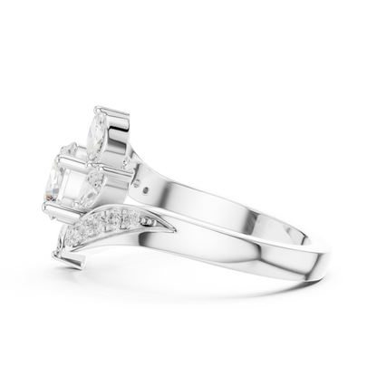 1.59ctw Asymmetric Round & Marquise Diamond Bypass Ring | Yellow Gold