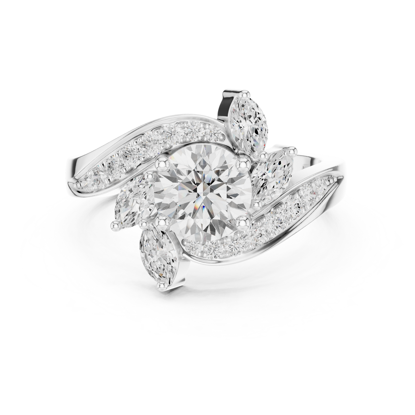 1.59ctw Asymmetric Round & Marquise Diamond Bypass Ring | Yellow Gold