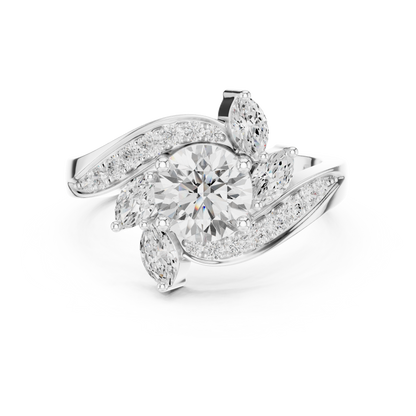 1.59ctw Asymmetric Round & Marquise Diamond Bypass Ring | Yellow Gold