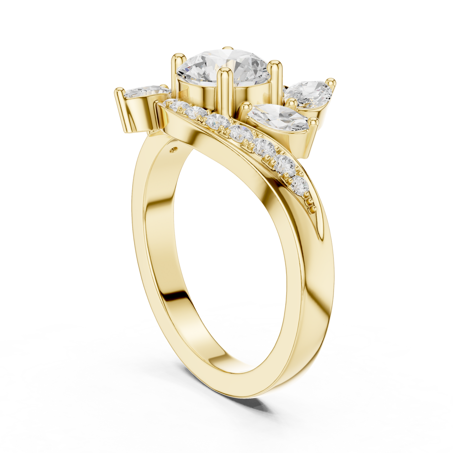 1.59ctw Asymmetric Round & Marquise Diamond Bypass Ring | Yellow Gold