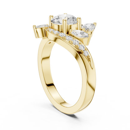 1.59ctw Asymmetric Round & Marquise Diamond Bypass Ring | Yellow Gold