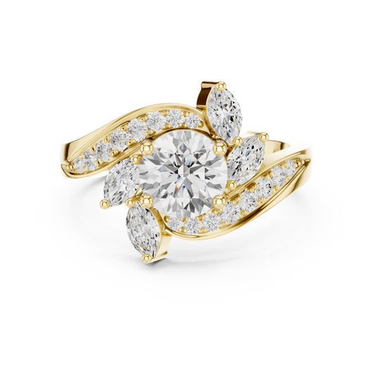 1.59ctw Asymmetric Round & Marquise Diamond Bypass Ring | Yellow Gold